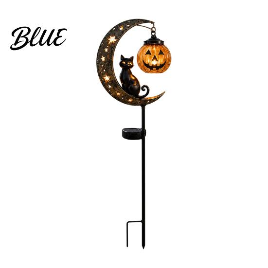 Autumn Theme Landscaping Lights for Flower Beds Solar Halloween Black Cat & Pumpkin Moon Garden Stake Light Waterproof on Spooky Yard Ornaments Lawn
