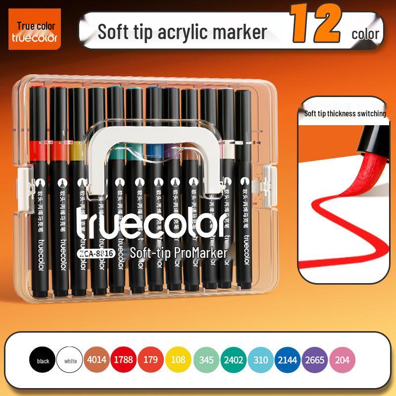 Black Barrel Soft Tip Acrylic Marker Set for Primary School Art