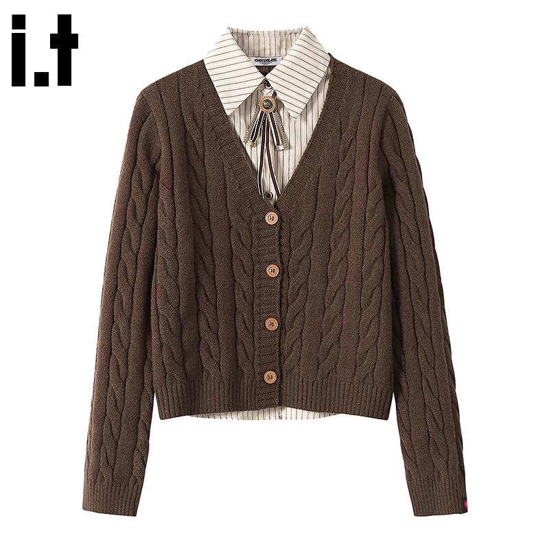 CHOCOOLATEit Женский вязаный кардиган поло из искусственной двухслойной ткани One Size