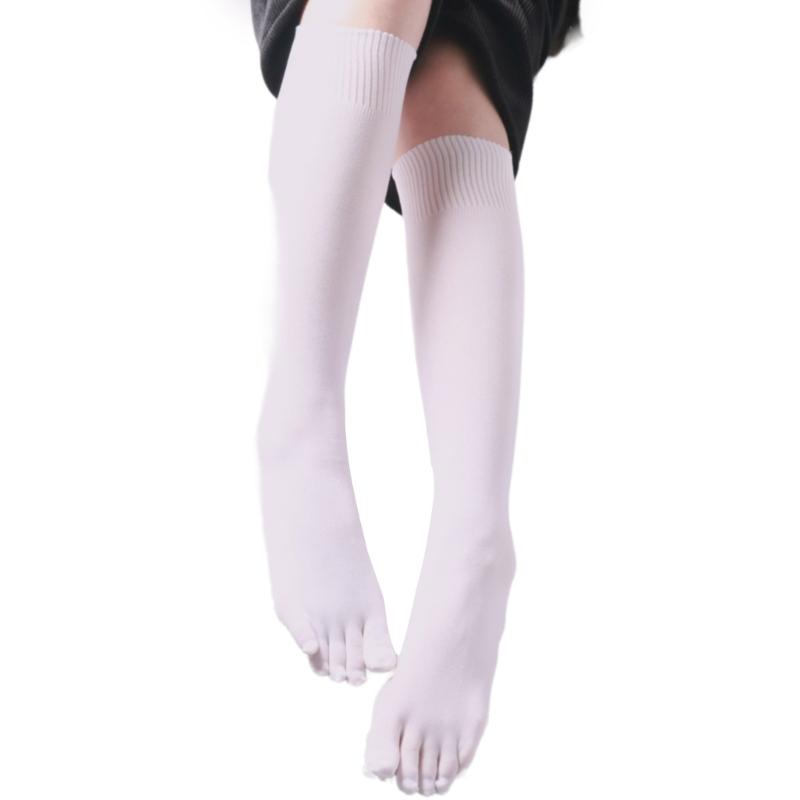 Stretchable Toe Separated Over the Claf Long Socks For Women Summer Split Toe Five Finger Knee Length Stockings Hosiery белый