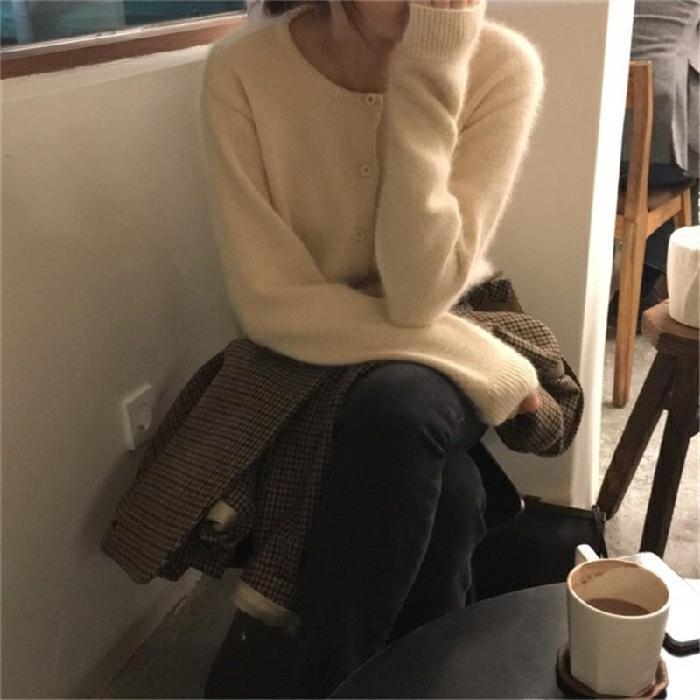 

Кардиган песочного плетения Core-Spun: Многослойный, свободный свитер-пальто, женский топ в корейском и западном стиле. One Size абрикосовый