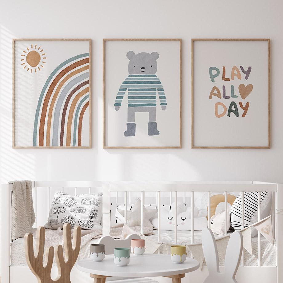 Boho Bear Car Rainbow Sun Heart Nursery Wall Art Canvas Painting Nordic Posters And Prints Wall Pictures Baby Kids Room Decor