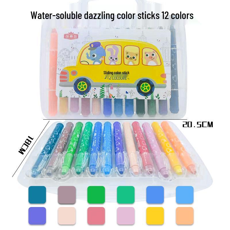 Ölpastell-Set: 12, 24, 36 Wasserlösliche, abwaschbare Farben für Schüler und Kindergarten mit Pinseln