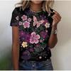 Sommer Rundhals 3D Bunter Schmetterling auf Schwarzem Hintergrund Druck Top Modische Lässige Kurzarm Damen T-Shirts