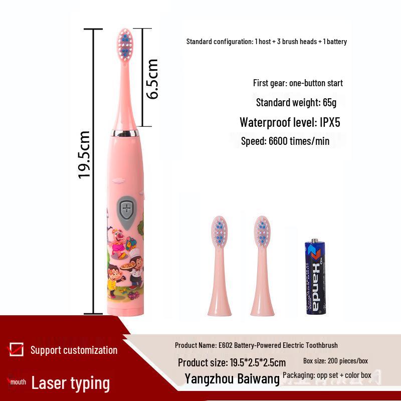 Wisdent Kids Cartoon Electric Toothbrush with Soft Bristle Brush Head - Portable, Fun USB Model