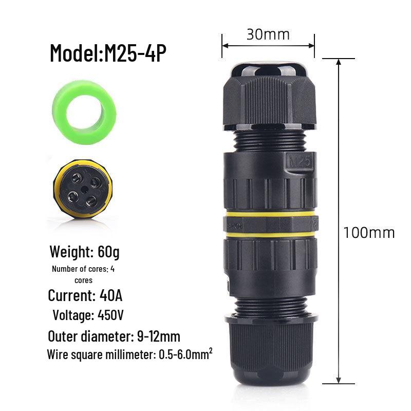 M25 Waterproof LED Lighting Connector, Outdoor Screw Lock Wire, IP68 Rated.
