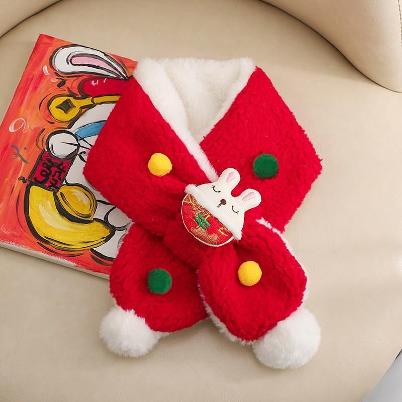 Cute Cartoon Rabbit Pompom Scarf Winter Warm Knitted Neck Warmer Women Men Unisex Fashionable Red Festive Accessory