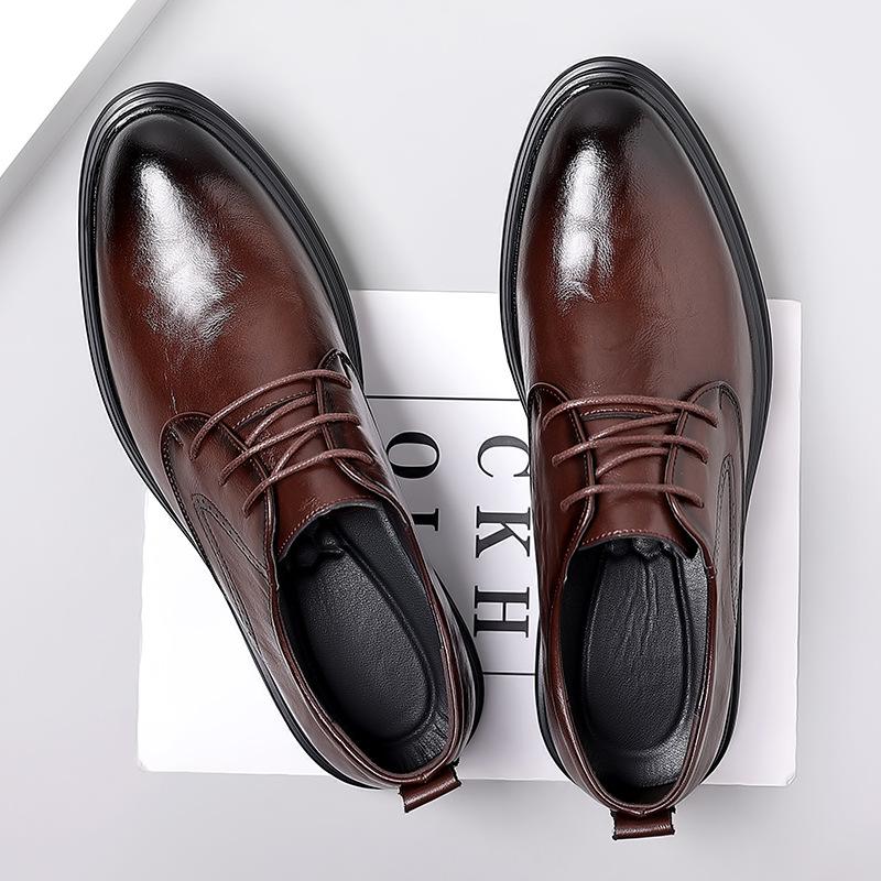 Wenzhou leather shoes men's spring 2025 new hand-scratched men's leather shoes British style dress groom wedding shoes