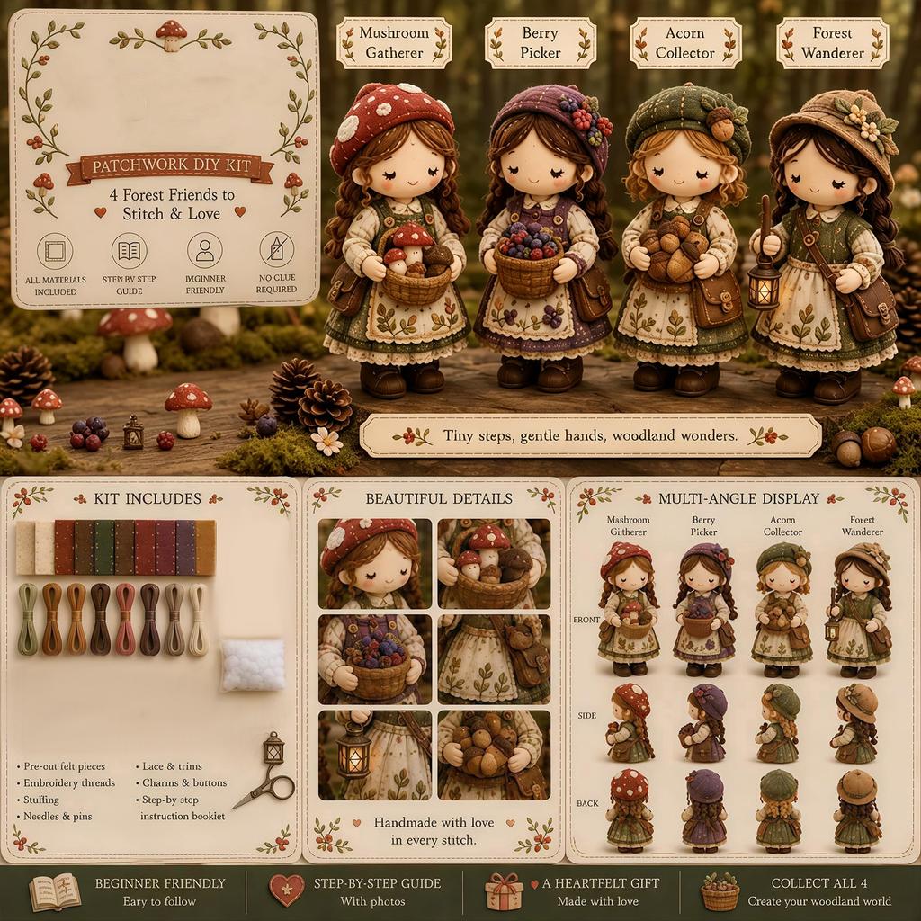 Kit Bambola Patchwork Fai da Te per Bambine Set da Cucito Creativo