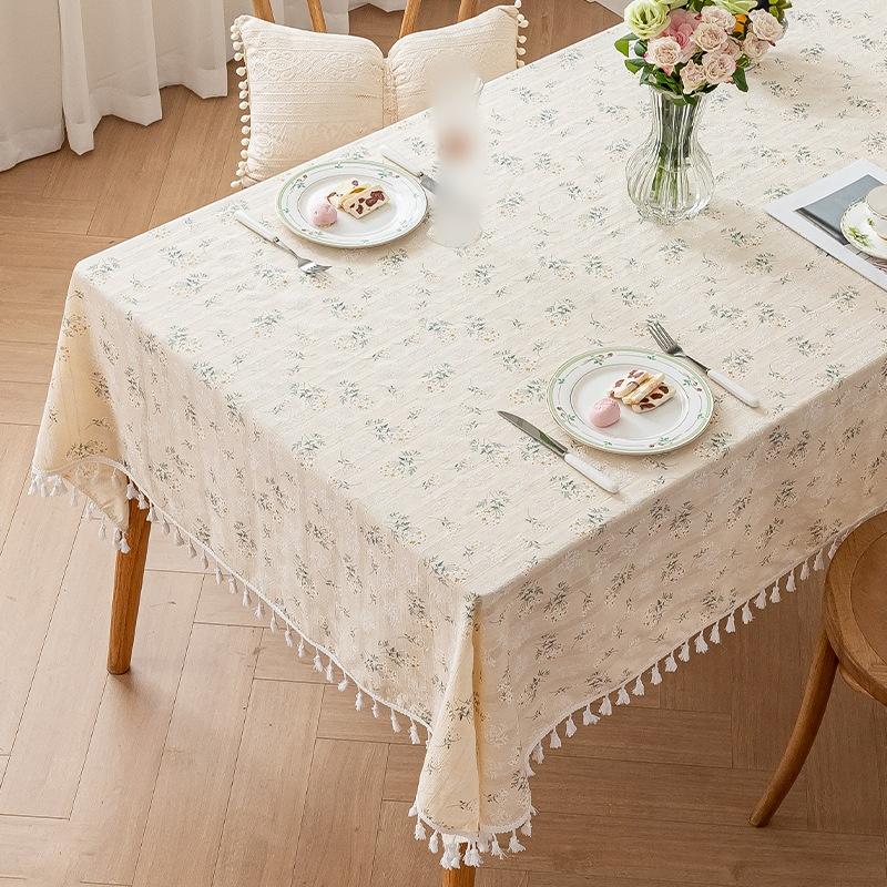 1Pc Tassels Tablecloth,Round Cotton Floral Tea Table Decoration,Table Cover For Kitchen Wedding Dining Room