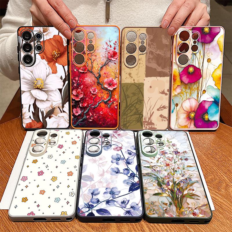 Ölgemälde Blumenmuster Magnetische Hülle Für Samsung S26 Ultra S25 Edge S24 FE S23 S22 Plus A54 A15 A35 A55 A16 A36 A56 A17 A37 A57 5G Mattes Cover