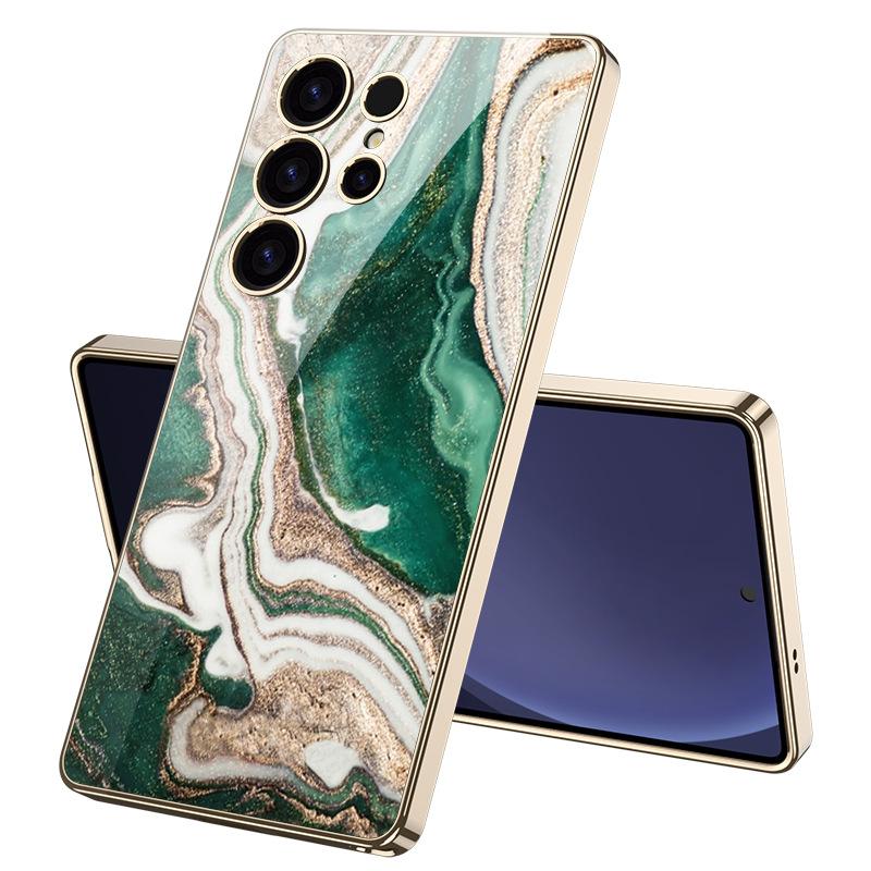 Marble Mobile Phone Case Suitable for Samsung S25 Ultra Glass Case Simple Style Men and Women Fashion Electroplated PC Hard