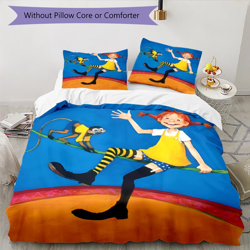 3pcs Pippi Longstocking Pattern Bedding Set Duvet Cover Set Includes Duvet Cover &pillowcases, Perfect All Season Bedroom Decoration & Gift
