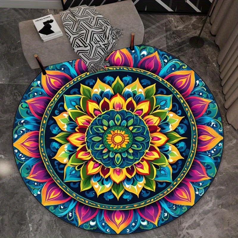 Mandala colorful floral round rug bohemian yoga meditation crystal velvet carpet for living room bedroom spiritual home decor
