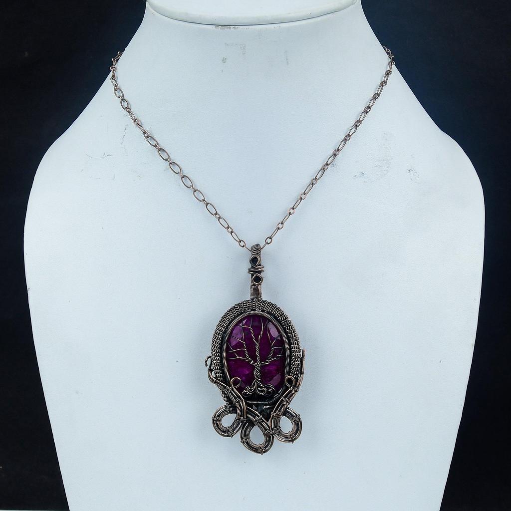 Rubin Anhänger Edelsteinschmuck, 999 Kupferdraht gewickelter handgefertigter Anhänger, Schmuck im neuesten Design