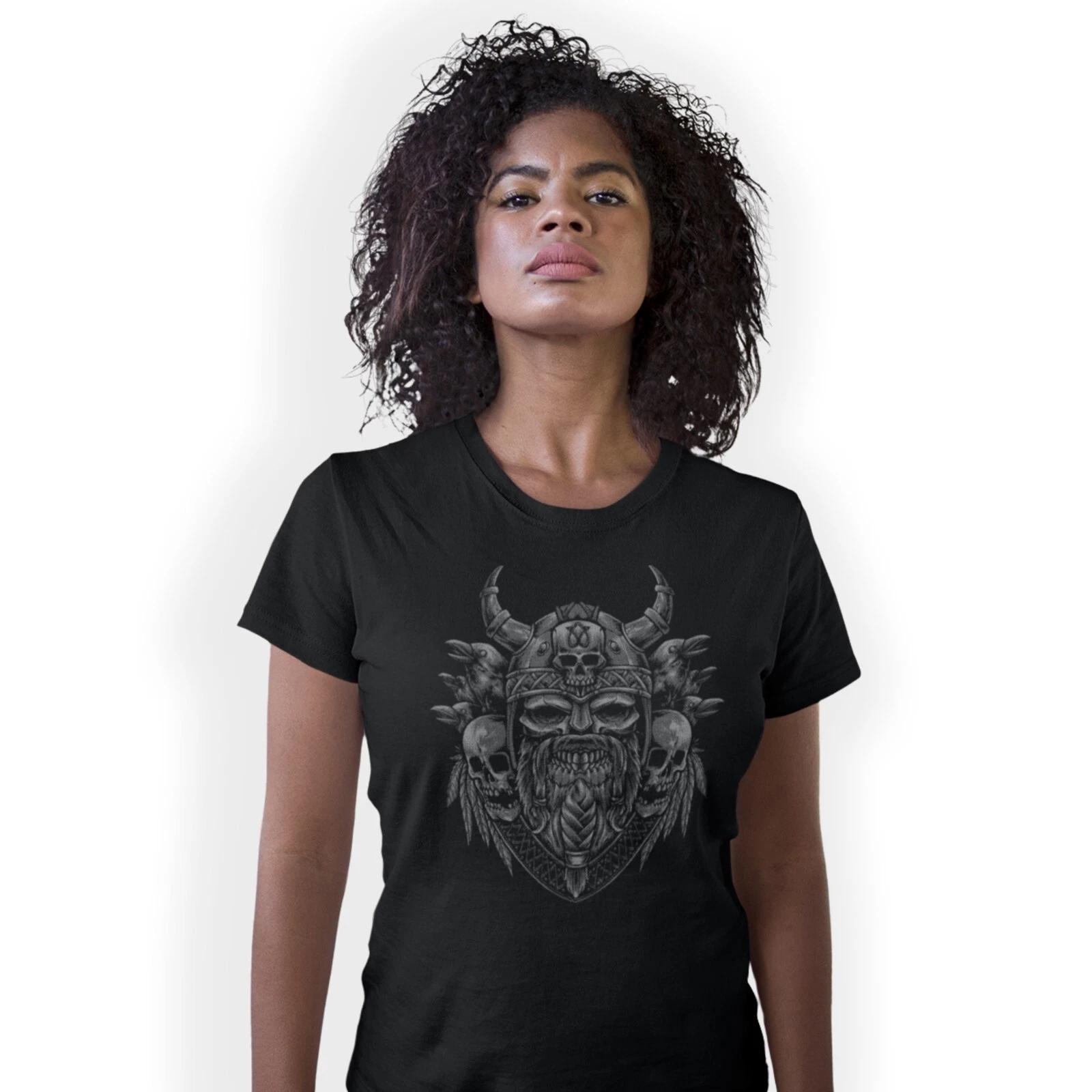 Viking Skull With Ravens Symbol T-Shirt Birthday Gift 3XL