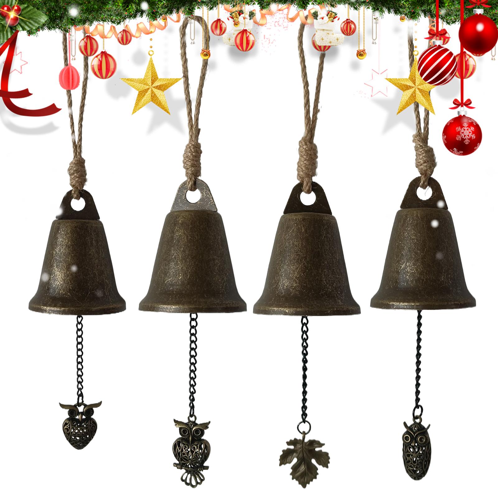 

4 Pcs Rustic Metal Jingle Bells, Farmhouse Christmas Decor for Indoor Outdoor Mantle Home Tree Wedding Party Decorations China Mainland