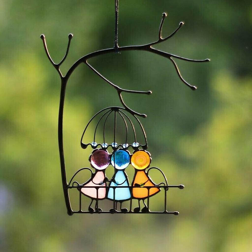 Stained Glass Angels Couple Doll Window Hangings Sun Catcher Art Hanging Pendant Wall Door Decoration For Home Ornaments