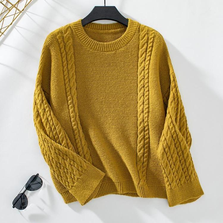 Vintage Autumn Winter Loose Pullover Sweater Solid Color Long Sleeve O-Neck Knitwear Top XL зелёный