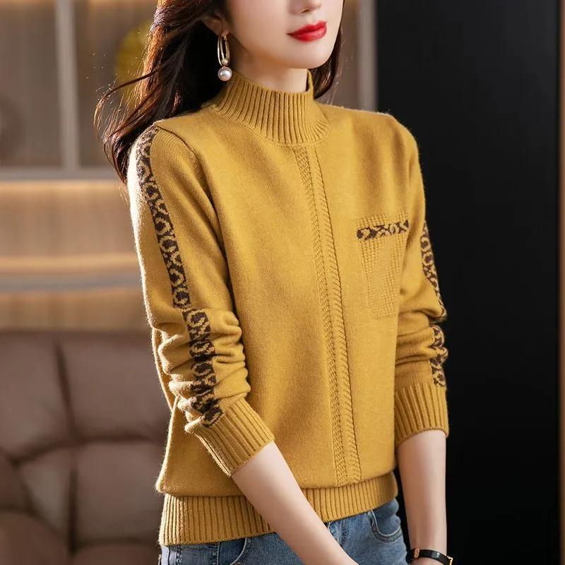 Maglioni Caldi Vintage a Collo Alto Primavera Autunno da Donna Pullover a Manica Lunga da Signora Top Base Maglieria