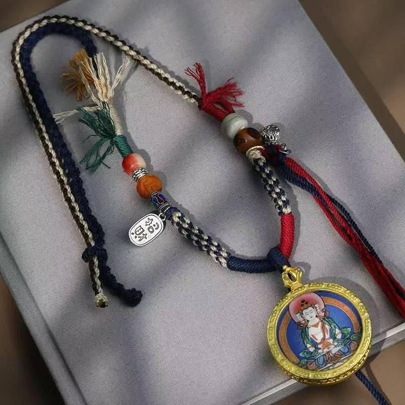 Luxury Tibetan Handmade Dzi Bead Pendant Necklace with Adjustable Cotton Rope