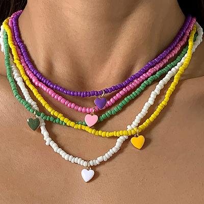 Simple Rice Bead Love Oil Drop Pendant Necklace Female, Pastoral Color Beaded Single-layer Sweet and Cool Item Decoration