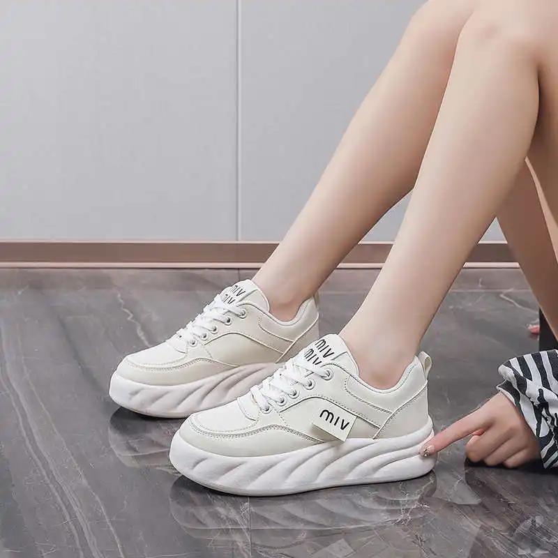 Fashion Legitimate Leather Lace-up Sneakers Sport Vulcanize Grandma Shoes Autumn Boots For Women Tenise Super Offers Newest