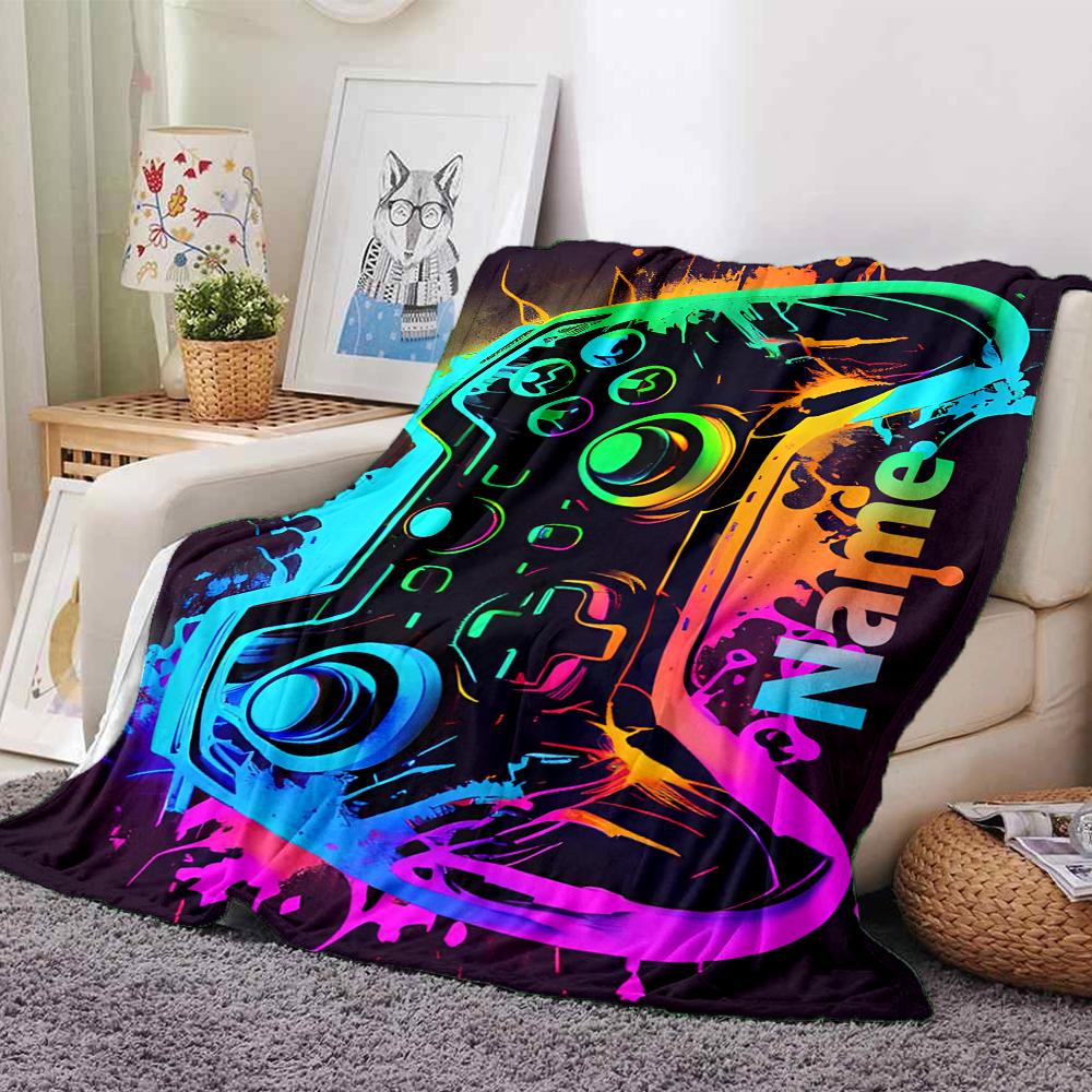 Custom Name Game Controller Theme Printed Blanket - Perfect for Couch, Bed, Travel & Outdoor Use | Machine Washable, Cozy & Durable.