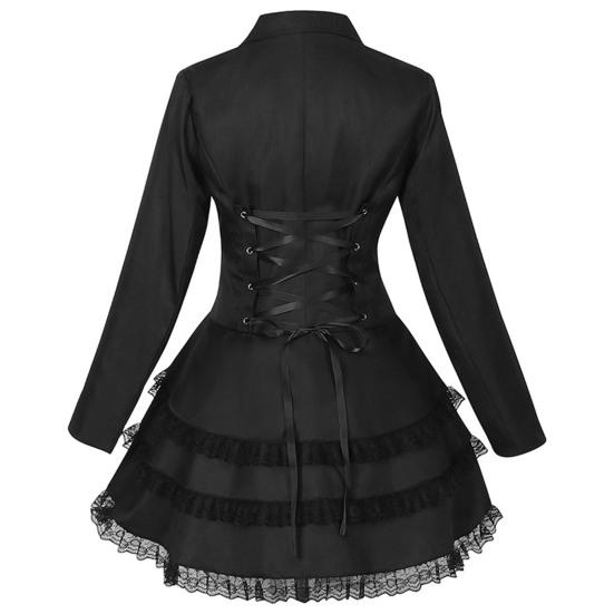 Women Double Breasted Victorian Steampunk Blazer Coat Gothic Tuxedo Tailcoat Jacket with Lace Hem Halloween Wedding Uniform Costume