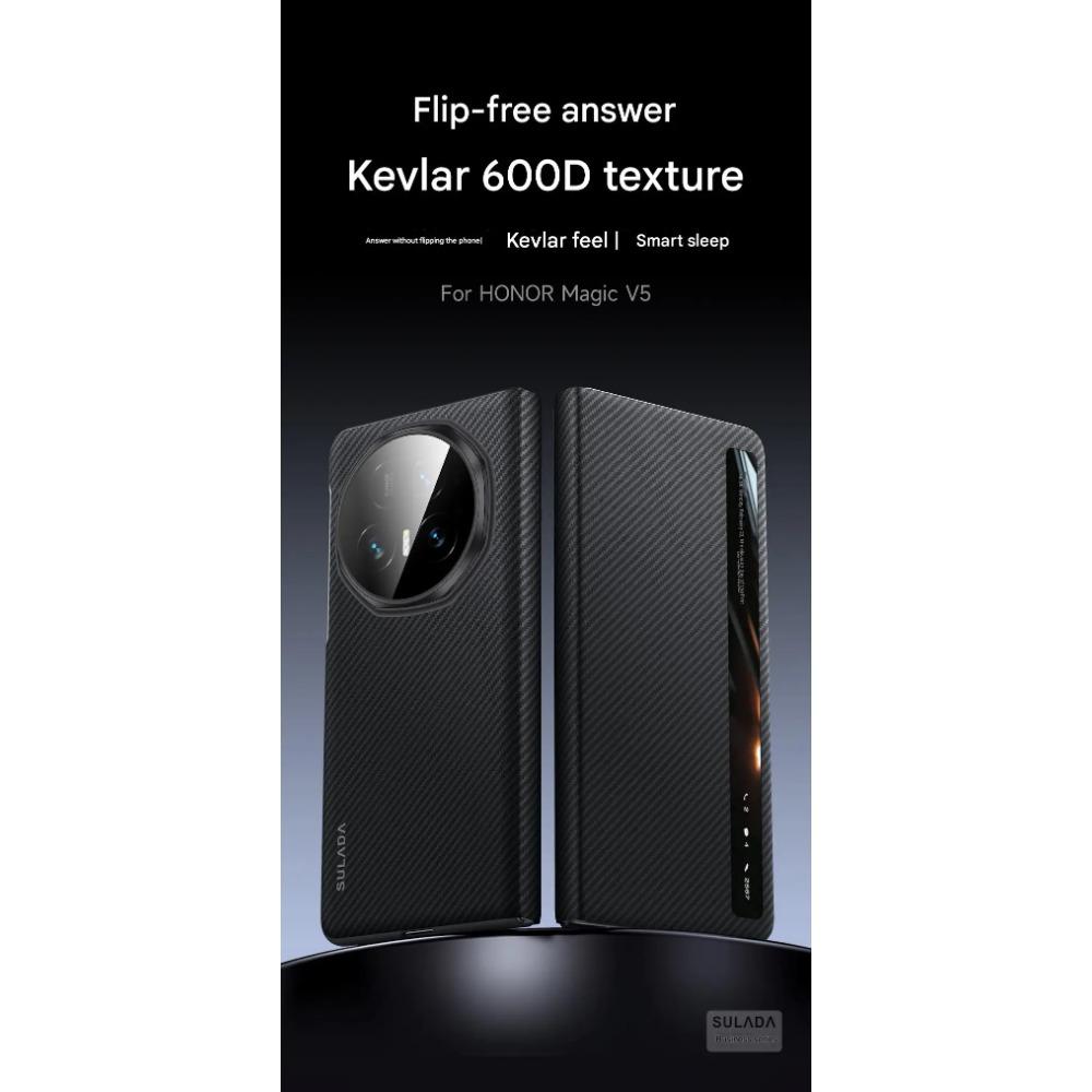 Wysokiej klasy etui na telefon z włókna węglowego Kevlar o fakturze skóry Magsafe dla Honor Magic V5 V3 Inteligentny sen Bezprzewodowe ładowanie Odporny na wstrząsy pokrowiec