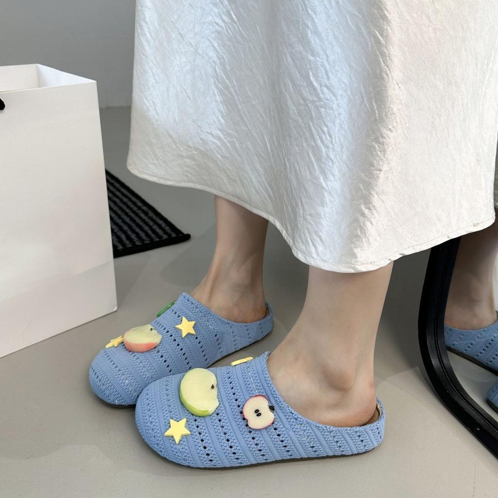 Breathable and comfortable, light and versatile cool slippers with one pedal 2025 summer new sweet and cute apple bag head drag girl