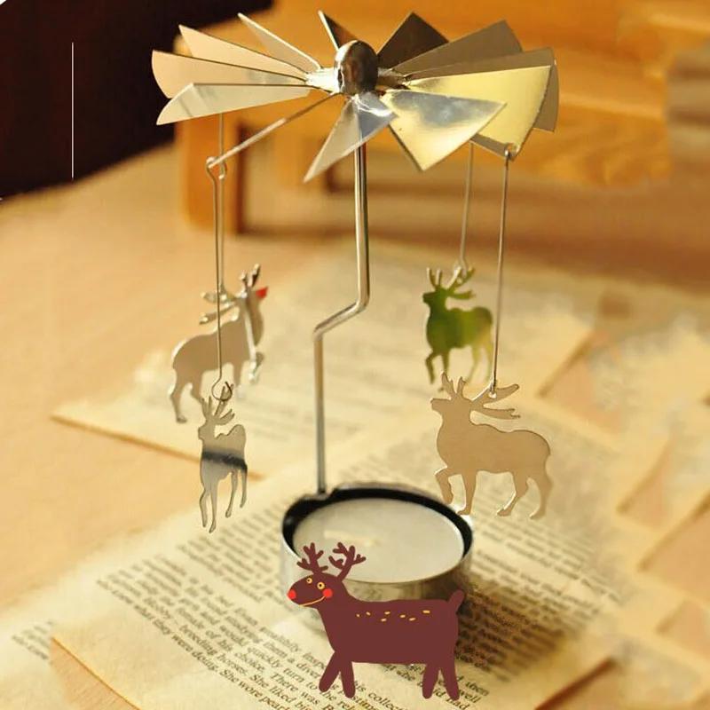 Tea Light Candle Holder Star Angle Rotating Carrousel Center Decorative Spinning Rotary Home Decor Holiday Atmosphere Lighting