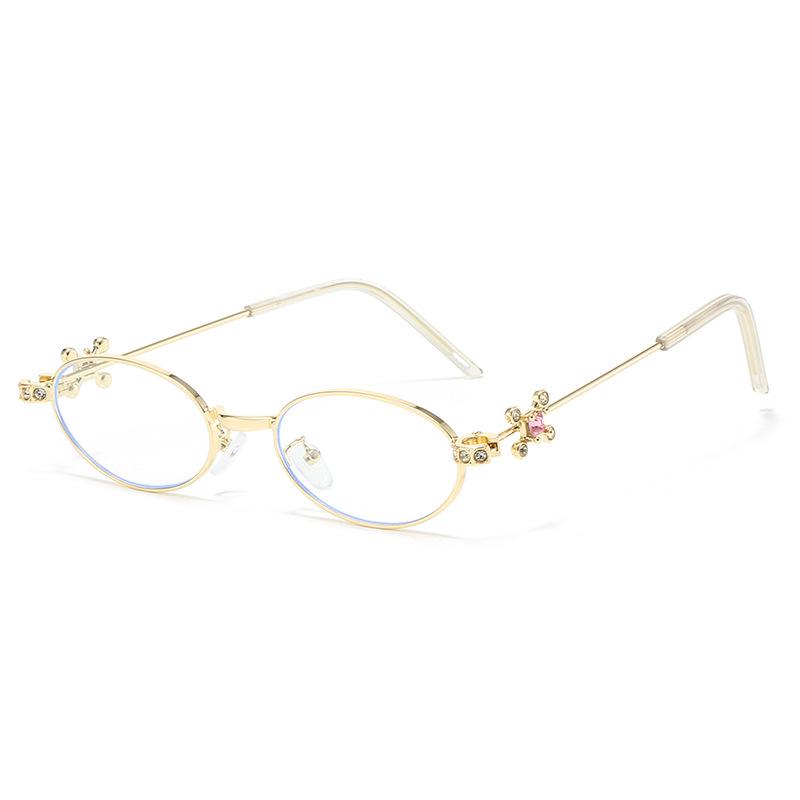 Jennie Style Oval Rhinestone Sunglasses - Trendy Small Frame Women's Nerd Glasses