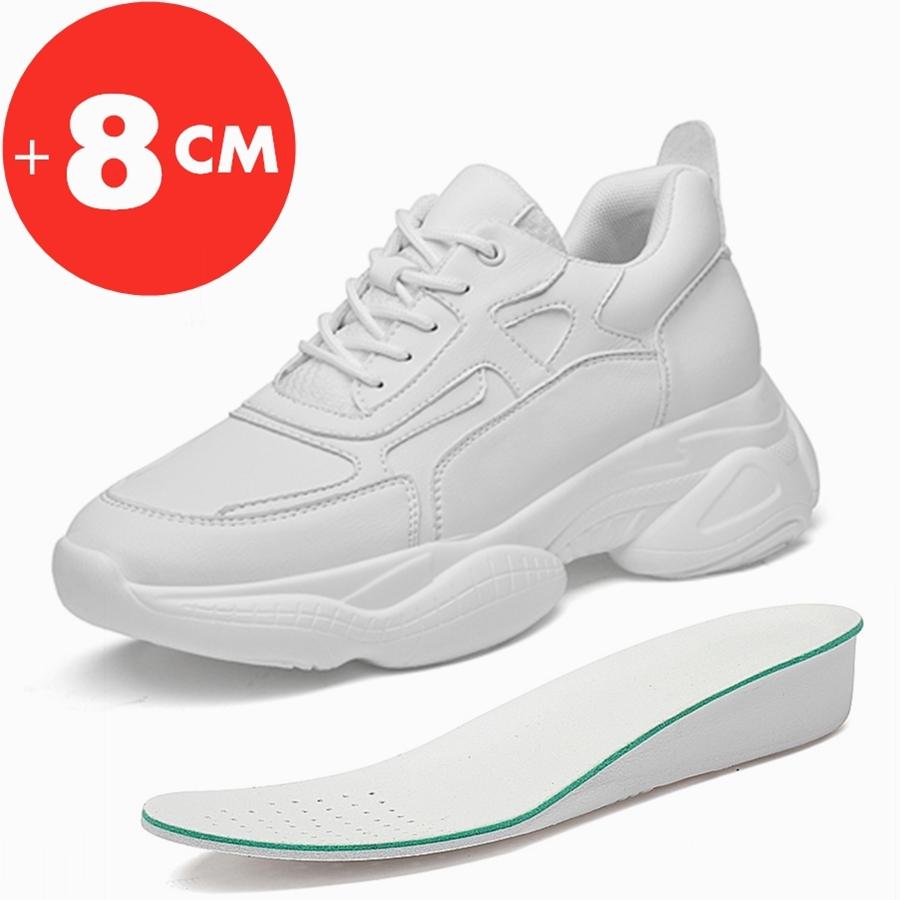 Genuine Leather Elevator Sneakers Man Height Increase Insole 8cm White Black Shoes Taller Men Leisure Fashion Shoes Taller Shoes