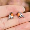 European and American Fashion Animal Earrings, Cute Bird Orange Painted Oil Chest Feather Earrings, Personalized Creative Stud Earrings for Women