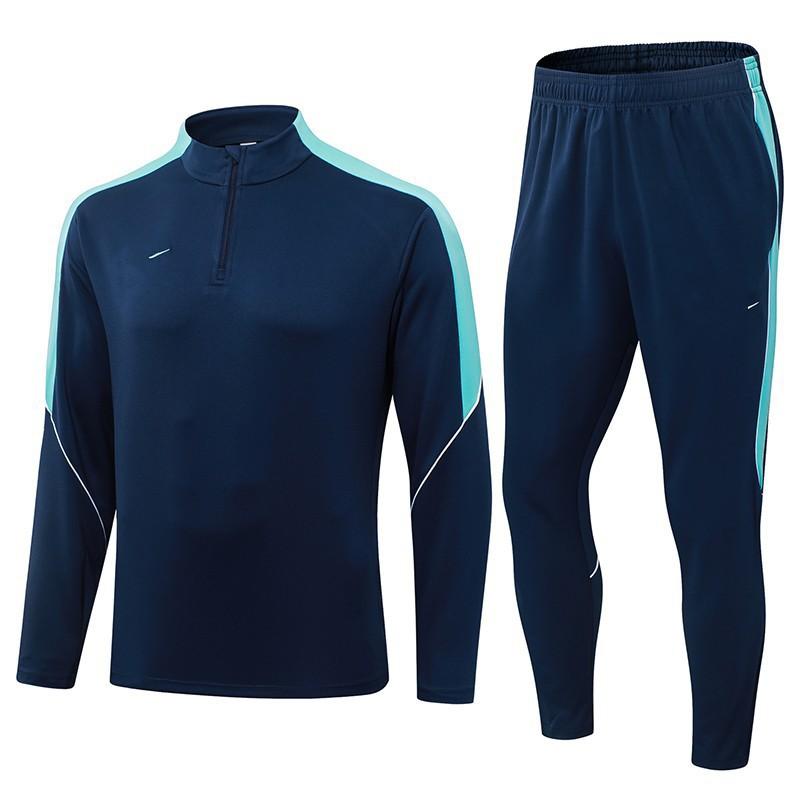 Men Women Soccer Training Kit Half-Zip Long Sleeve Jersey Shorts Set Football Practice Matches
