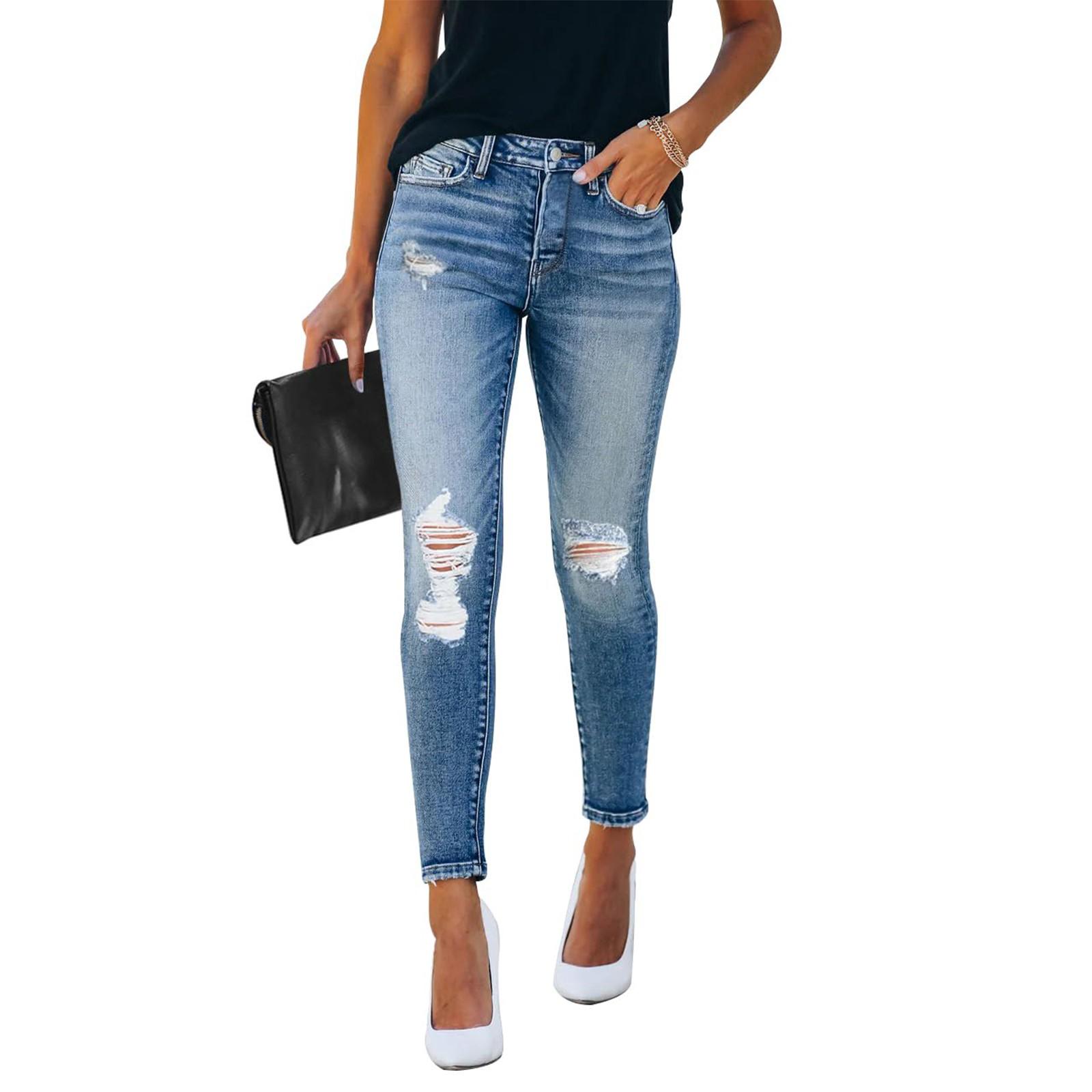 

Женские джинсовые классические универсальные модные брюки с высокой талией L небесно-голубой