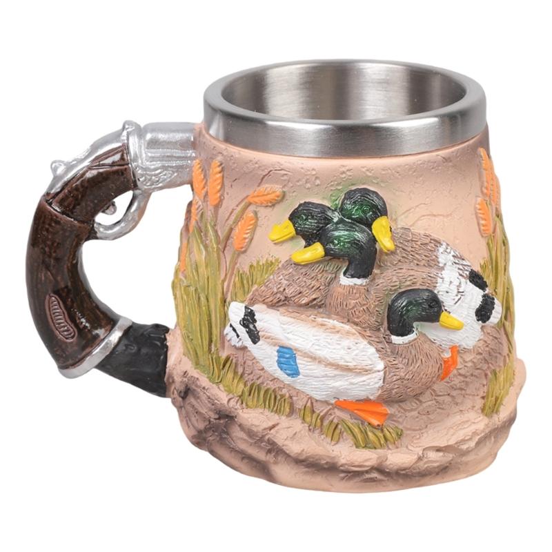 Large Capacity Resin Mug Hunting Scene Drinking Cup with Handle Great For Coffee And Hot Chocolate