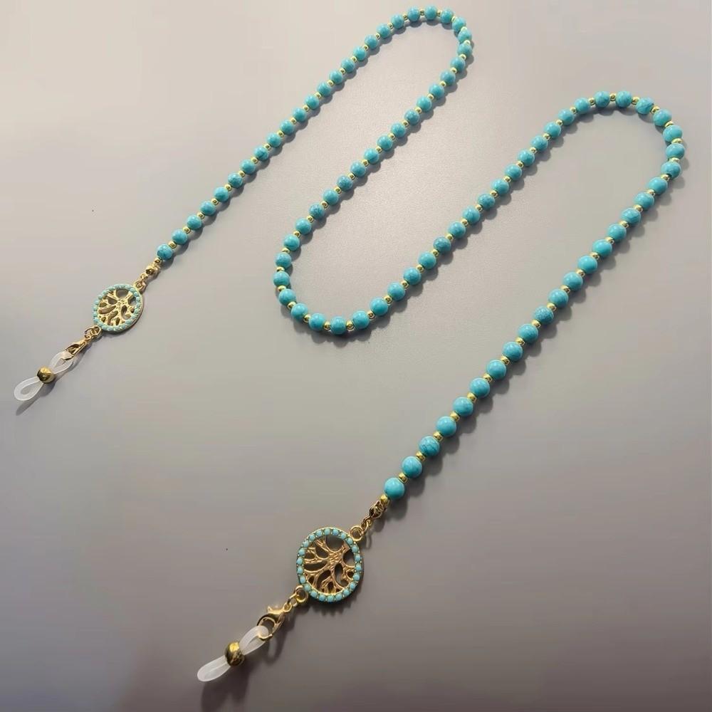 Imitation Turquoise Long Bead Chain Anti Slip Design Glasses Hanging Rope For Women