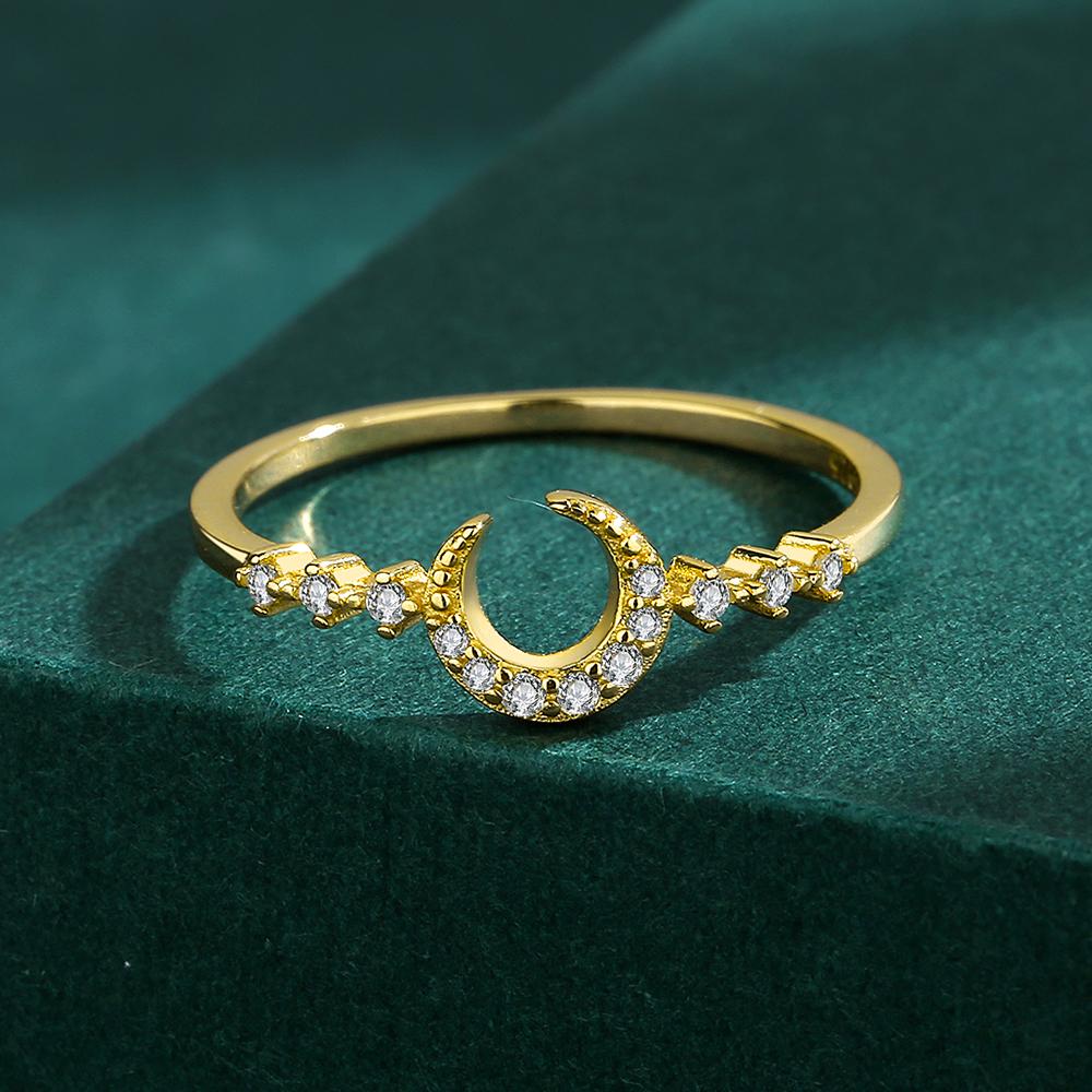Clássico 925 Prata Esterlina Linda Lua Empilhável Ouro CZ Anéis de Dedo para Mulheres Minimalista Jóias Finas Anel de Casamento Nupcial