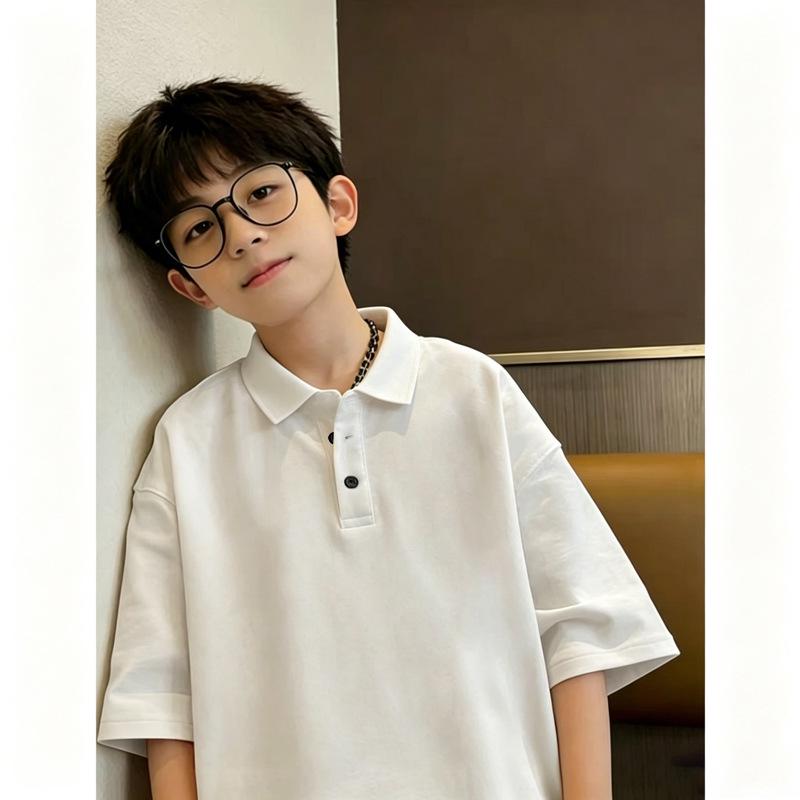 Boys' Trendy Lapel Short-Sleeve Polo T-shirt - Chinese Style, Casual & Versatile for Summer