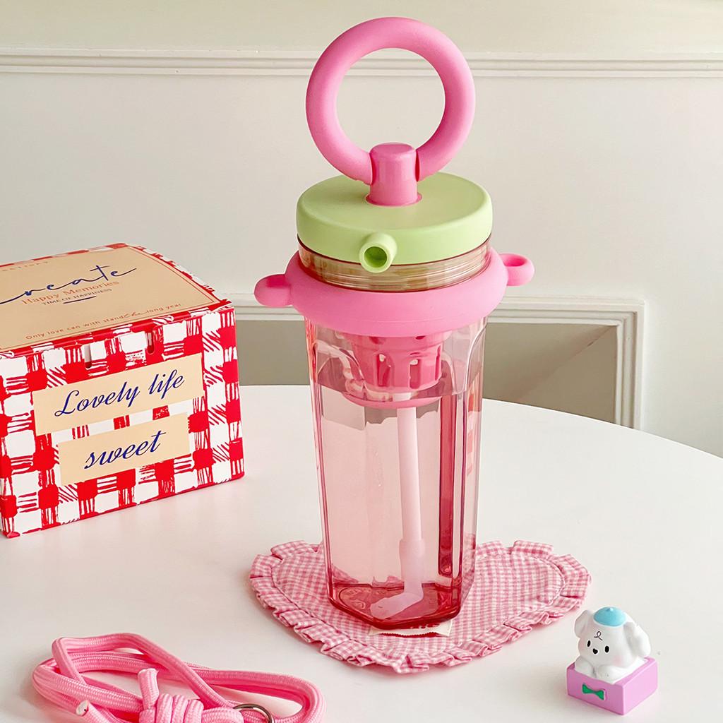 Summer Girls Water Bottle With Straw Portable Ecofriendly Plastic Cup For School And Outdoors