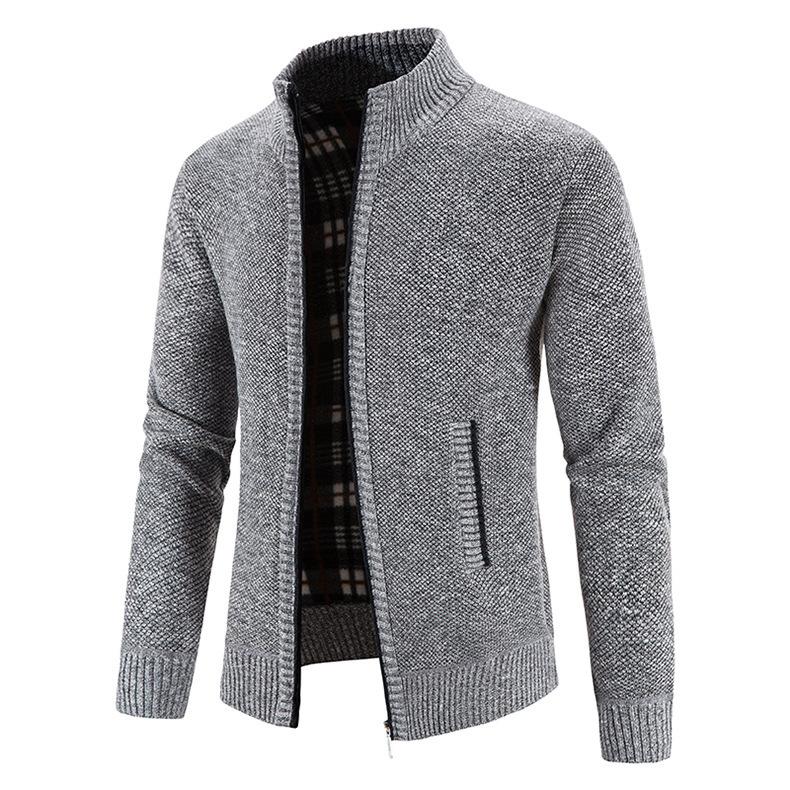 Men's Autumn and Winter Zipper Sweater Velvet Stand-up Collar Jacket Men's Loose Knit Sweater Jacket Top Men