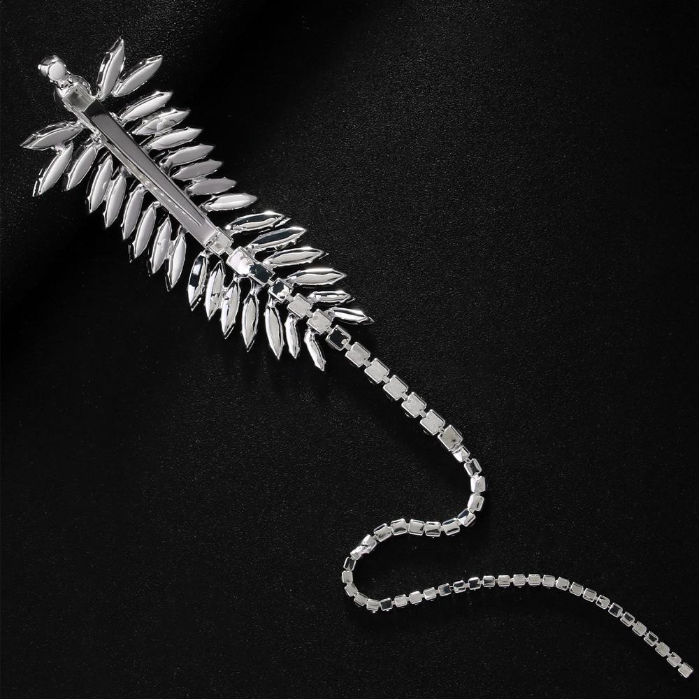 Exquisite Leaf Hair Clip, Back of the Head Ponytail Hair Clip, Women s Rhinestone Hair Clip, Forest Style Fashionable серебряный