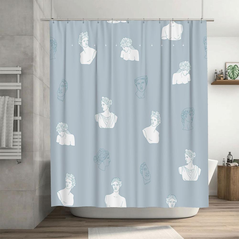 Vintage Classic Greek Bust Print Shower Curtain Decor Home Decoration Waterproof Fabric Light Blue 81 X 72 Inches (205 Cm) 39X