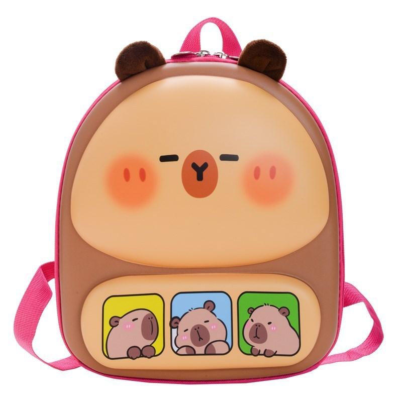 Kids School Backpack Featuring Cartoon Capybara With Lightweight Pvc For Children розовый