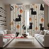 2PC Home Halloween Pumpkin Cat Ghost Pattern Digital Printed Curtains with Landscape Background and Pole Bag Curtains, Kitchen,