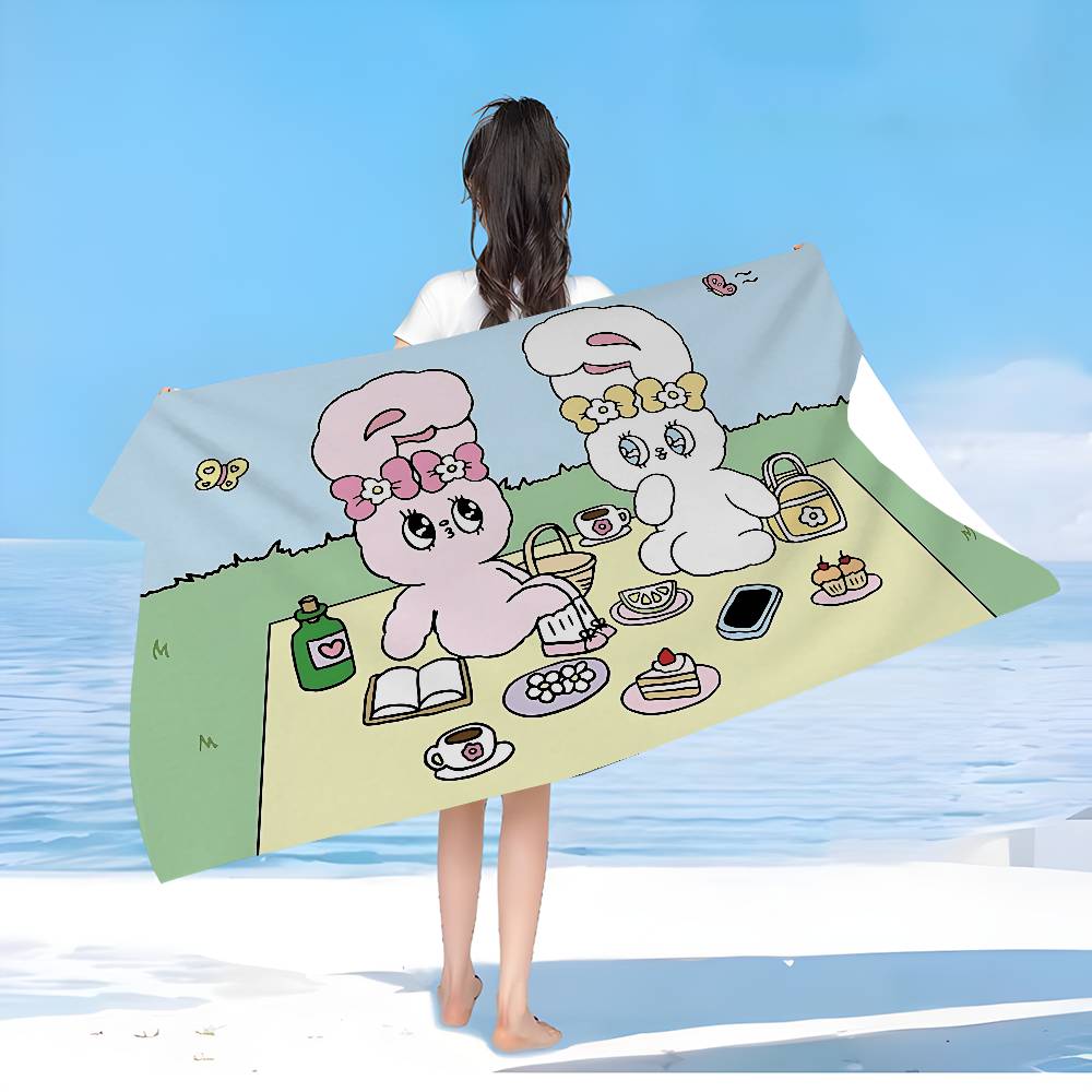 E-Esther Bunny Cartoon Big Microfiber Beach Towels Quick Dry Towel Sand Beach Towels Pool Towel for Travel Swim Pool Yoga
