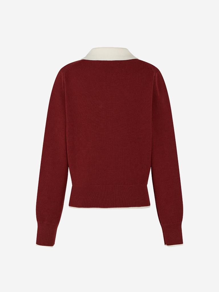 LORDLOAR Signature Color Block Collar Long Sleeve Knit Burgundy