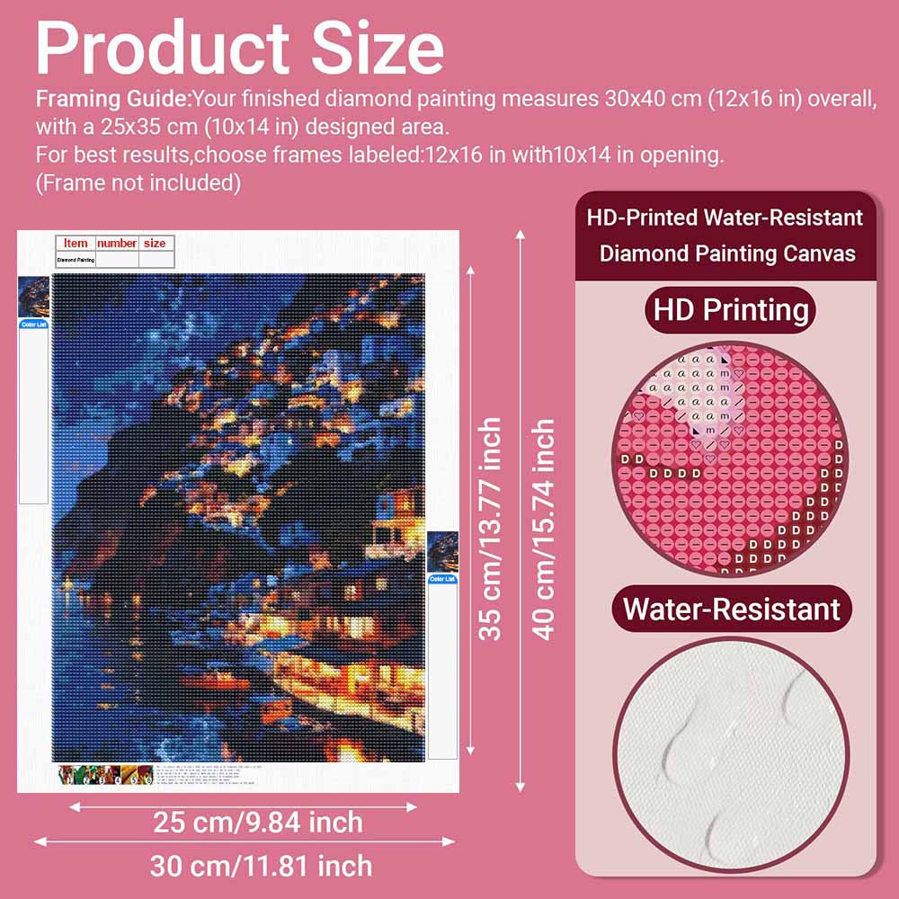 Diamond painting night coastal town landscape DIY 5D home room decoration kit